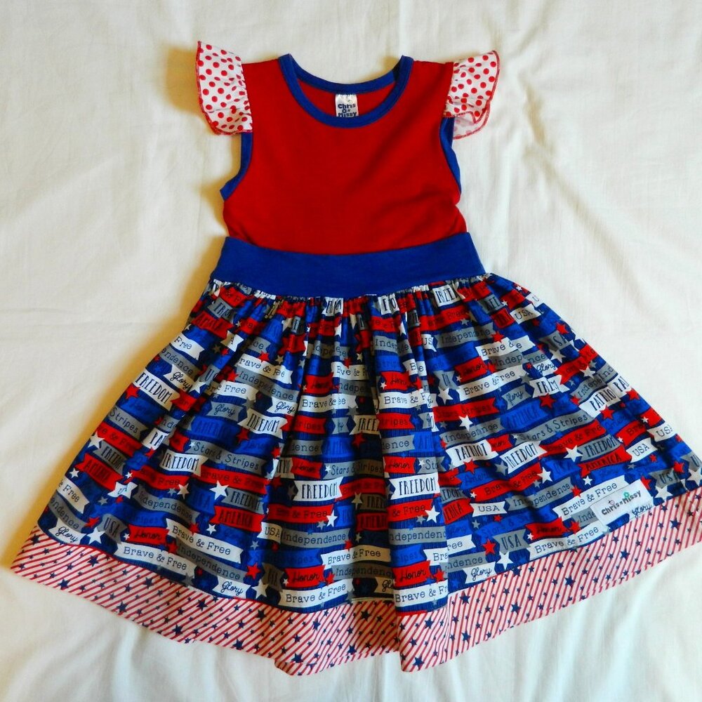 Girls size 6 Dress Chris n Missy Red White Blue Patriotic